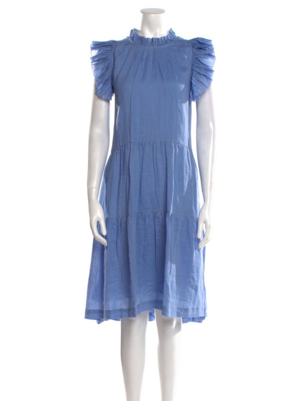 Sea New York Light Blue Ruffled Sleeve Tiered Midi Dress